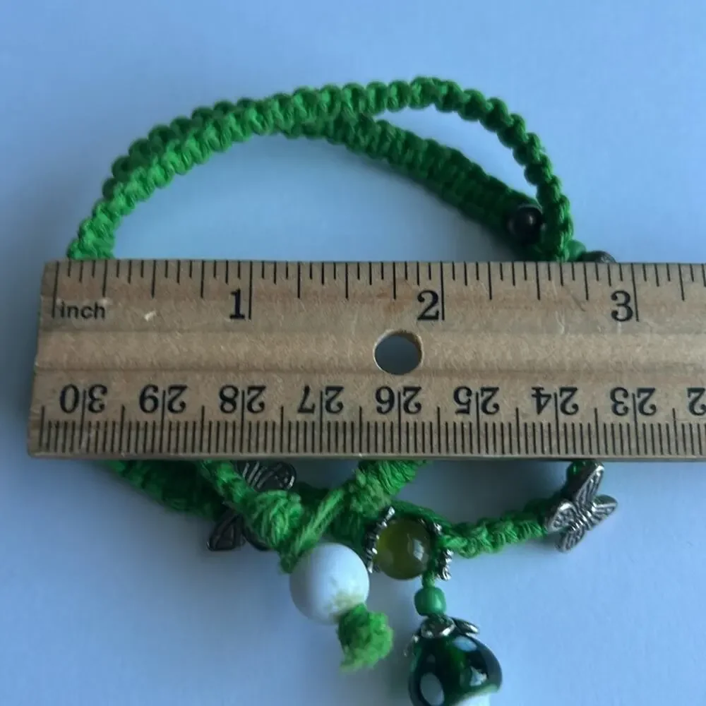 Women’s vintage dainty double layered green charm‎ beaded bracelet one size
